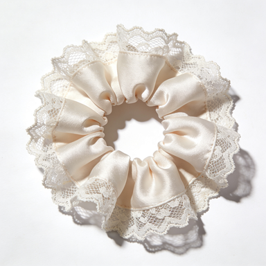 Ivory Satin Lace Scrunchie