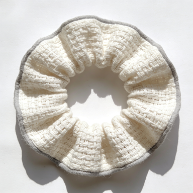 Cream Textured Knit Scrunchie
