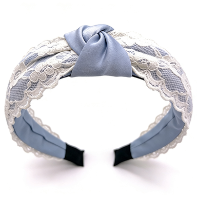 Blue Satin & Lace Knot Headband