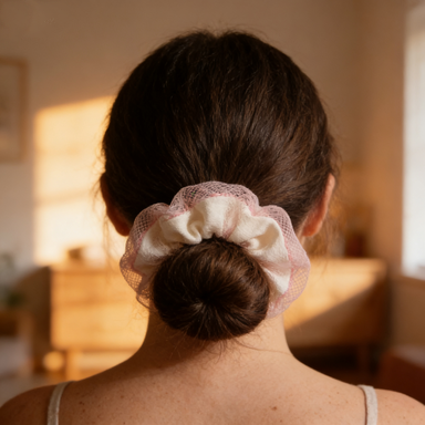 Pink Tulle Overlay Scrunchie