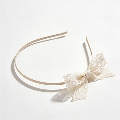 Beige Satin & Lace Bow Headband