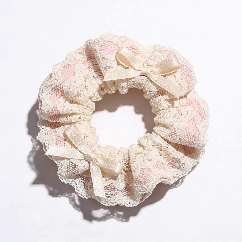 Pink Lace Bow Scrunchie