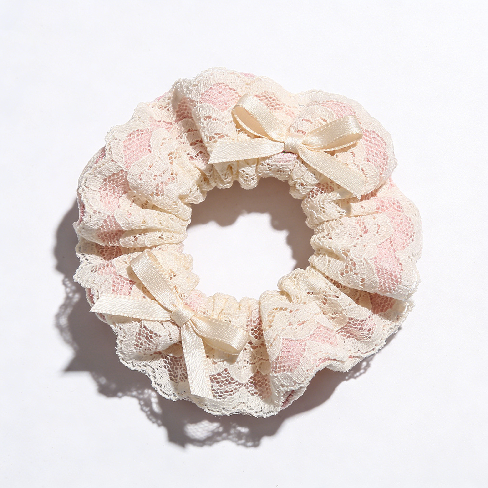 Pink Lace Bow Scrunchie