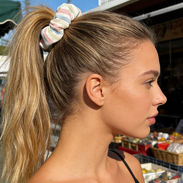 Pastel Rainbow Striped Scrunchie