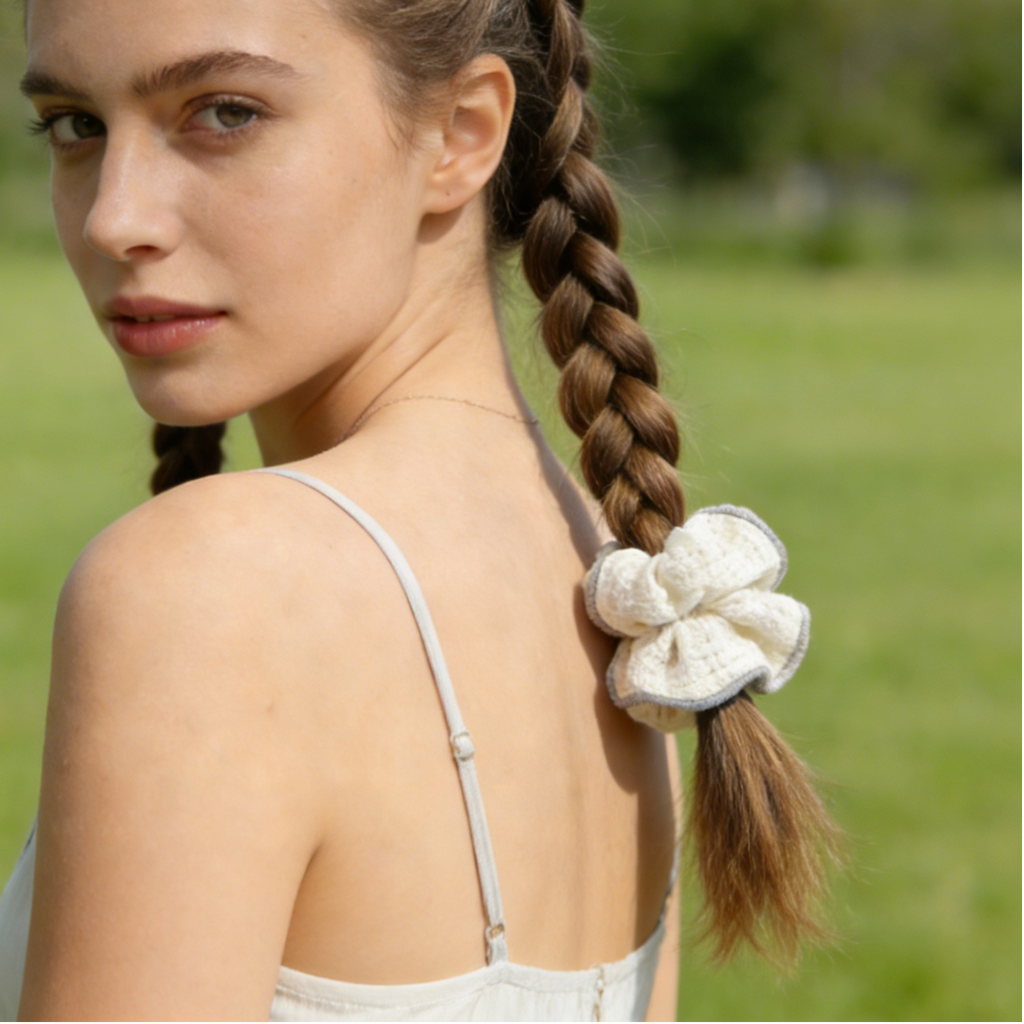 Cream Textured Knit Scrunchie
