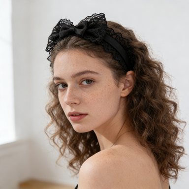 Black Lace Bow Headband