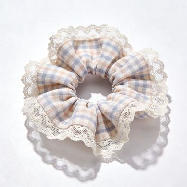 Pastel Plaid Lace Scrunchie