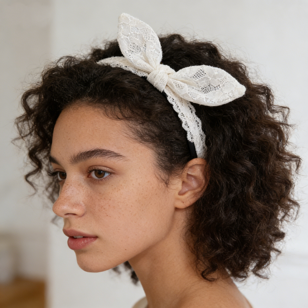 White Lace Bunny Ear Headband
