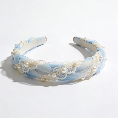 Blue Tulle & Pearl Headband