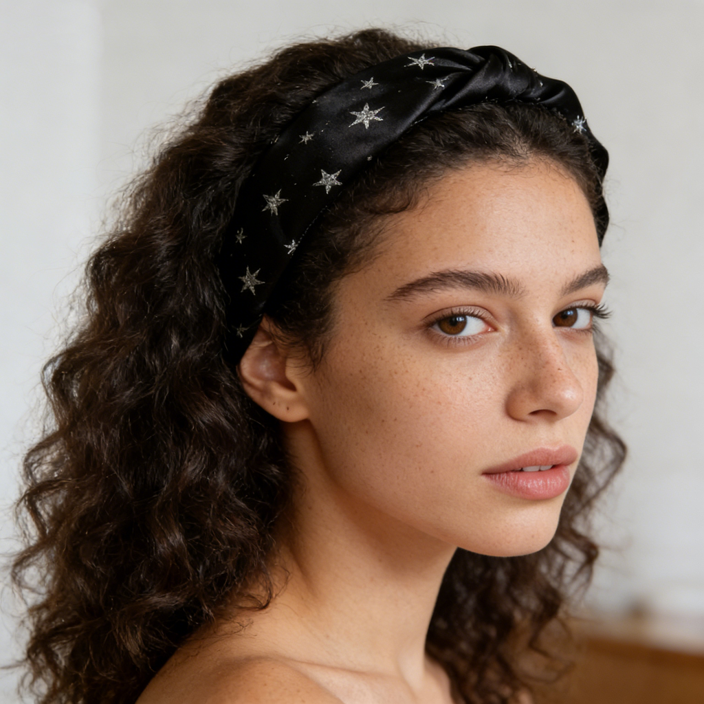 Black Satin Star Headband