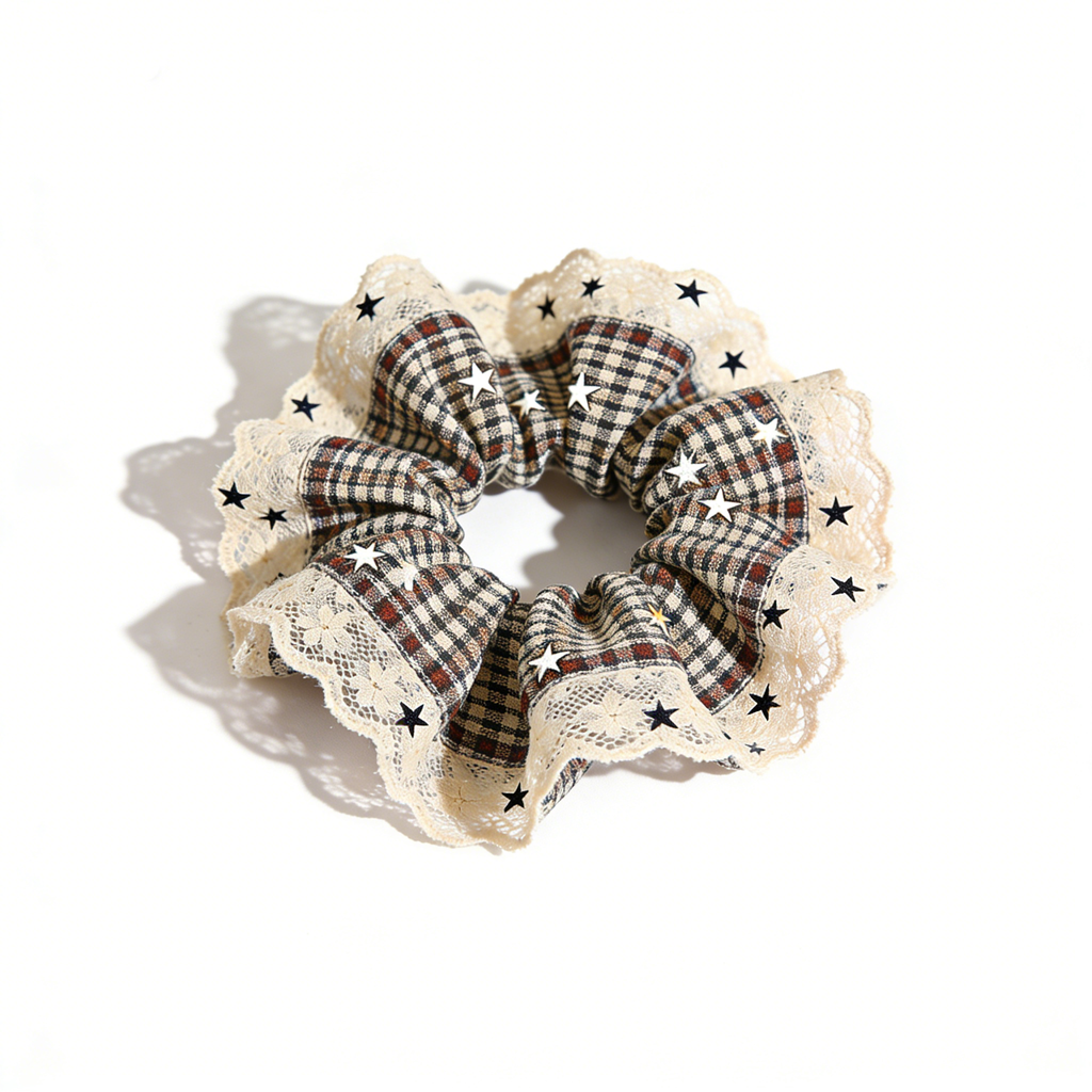 Plaid Star Lace Scrunchie