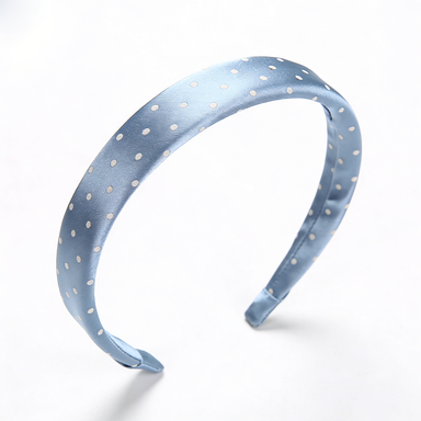 Blue Satin Polka Dot Thin Headband