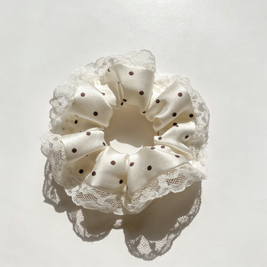 White Polka Dot Satin Lace Scrunchie