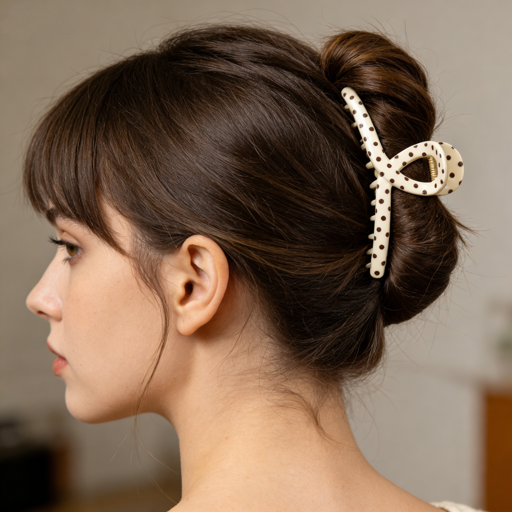 Cream Polka Dot Hair Claw Clip